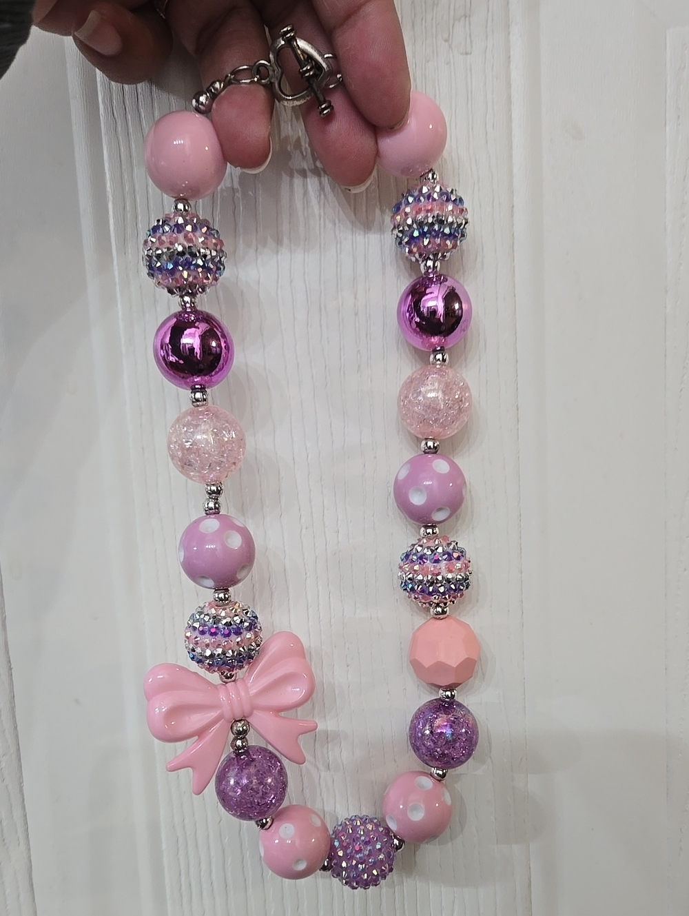 Kids Bubblegum Bead Necklace With Bow